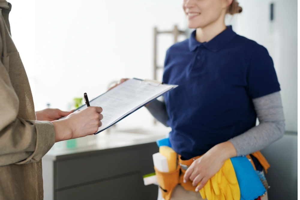 client signing a cleaning contract