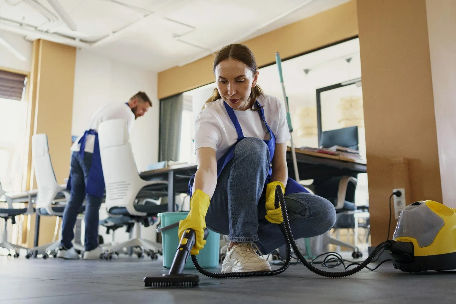 professional cleaners cleaning an office in Wigan
